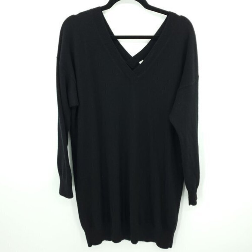 Everlane 100% Cashmere V-Neck Relaxed Fit Mini Sweater Dress L Black